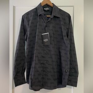 Von Dutch gray all-over logo size Medium long Sleeve Button-Down Shirt, NWT